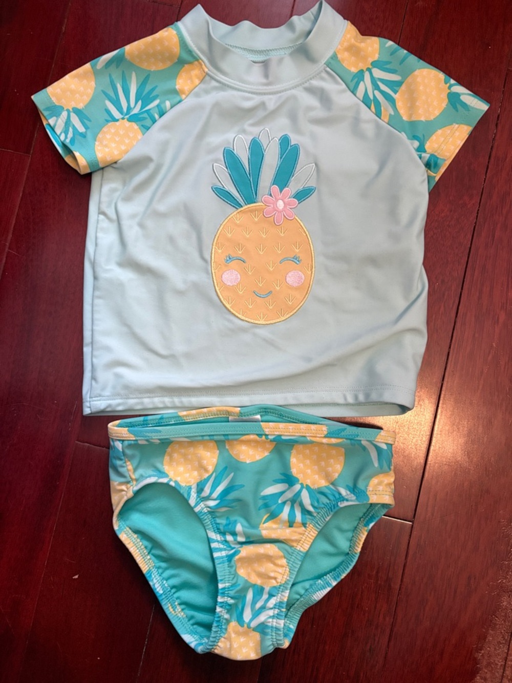 Gymboree Kids Pineapple Rash Guard Swim Set - Light Blue & Yellow Size 3T